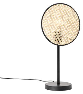 Lampă de masă rustică neagră cu ratan 25 cm - Kata