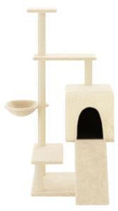 Ansamblu de pisici cu stâlpi din funie de sisal, crem, 130,5 cm