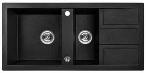 Laveo Barbados, chiuvetă din granit cu 1,5 camere 1000x480x185 mm, negru cu pete, LAV-SBB_731T