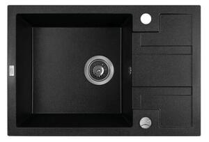 Laveo Barbados, chiuvetă din granit cu 1 cameră 650x440x215 mm, negru cu pete, LAV-SBB_713T