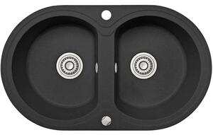 Laveo Dafne, chiuvetă din granit cu 2 camere 780x470x204 mm, negru, LAV-SBD_720T