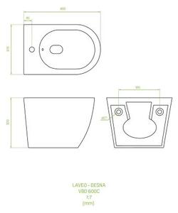 Laveo Desna, bideu de perete 490x370x320 mm, alb, LAV-VBD_600C