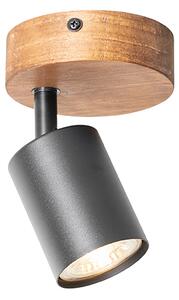 Spotlight industrial negru cu lemn inclinabil - Jeana