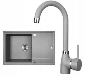 Laveo Megalo, chiuvetă de granit cu 1 camer 780x500x185 mm + chiuvetă robinet BKZ_968, gri, lav-sbea511t