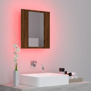 Dulap cu oglindă de baie LED, stejar maro, 40x12x45 cm, lemn