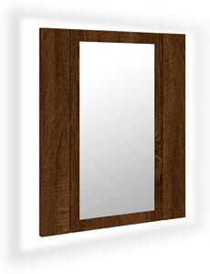 Dulap cu oglindă de baie LED, stejar maro, 40x12x45 cm, lemn