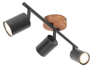 Spotlight industrial negru cu lemn inclinabil 3 lumini - Jeana