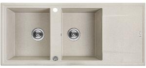 Laveo Megalo, chiuvetă din granit cu 2 camere 1160x500x185 mm cu scurgere lungă, bej, LAV-SBE_421T