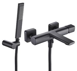 Laveo Tores, baterie pentru cadă cu set de duș manual, negru mat, LAV-BVT_711D