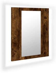 Dulap cu oglindă de baie LED, stejar fumuriu, 40x12x45 cm, lemn