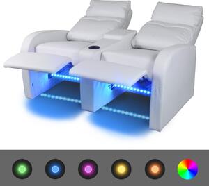 Canapea rabatabilă LED 2+3 locuri 2 piese alb piele artificială