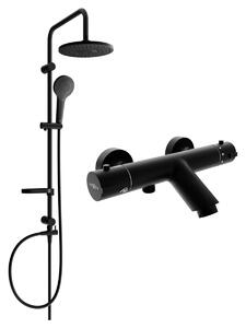 Mexen Erik, set de duș cu duș cu efect de ploaie și robinet termostatic pentru baie KAI, negru mat, 77300205-70