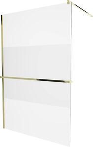 Mexen Kioto+, paravan de duș cu poliță și suport pentru prosoape 140 x 200 cm, model sticlă transparentă de 8 mm, profil auriu, 800-140-121-50-35