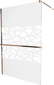 Mexen Kioto+, paravan de duș cu poliță și suport pentru prosoape 140 x 200 cm, sticlă transparentă model alb de 8 mm, profil auriu roz, 800-140-121-60-85