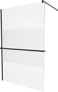 Mexen Kioto+, paravan de duș cu poliță și suport pentru prosoape 140 x 200 cm, sticlă mată transparentă de 8 mm, profil negru, 800-140-121-70-35