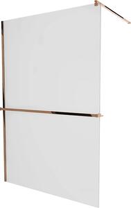 Mexen Kioto+, paravan de duș cu poliță și suport pentru prosoape 140 x 200 cm, sticlă mată 8 mm, profil auriu roz, 800-140-121-60-30