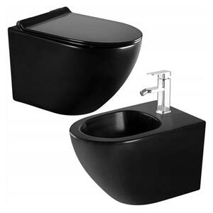 Bol suspendat Mexen LENA Rimless cu scaun + bideu suspendat, 48 x 36 cm, negru, 35224885 + 30220185
