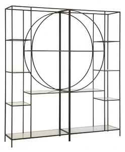 Set 2 biblioteci Circle, Sticla Otel Metal Fier, Negru, 180.5x40x200.5 cm