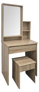 Set 2 bucati Masa de machiaj cu taburet, Larnia, Stejar, 40x65x142 cm