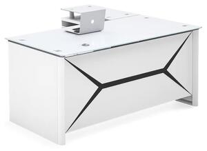 Birou managerial Iluma , structura metalica si blat sticla securizata, dimensiuni W1600 × D800 × H750 mm, White