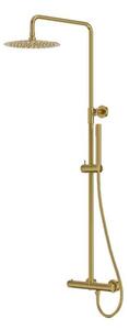Set de duș LaVita, Verdi, cu baterie termostatică, pălărie dus rotunda, bara si furtun, 1 jet, Brushed Gold