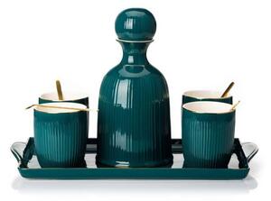Set ceramic din cești cu carafă și tavă KENDI verde