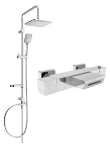 Mexen Sven, set de duș cu duș cu efect de ploaie și robinet termostatic pentru baie CUBE, crom, 77360262-00