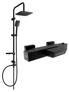 Mexen Sven, set de duș cu duș cu efect de ploaie și robinet termostatic pentru baie CUBE, negru mat, 77360262-70