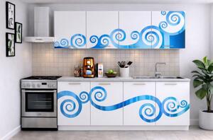 Bucatarie Roma 200 cm Alb cu Ornament Albastru