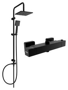 Mexen Tord, set de duș cu baterie termostatică Cube cu atașament superior, negru mat, 77250200-70