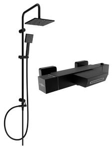 Mexen Tord, set de duș cu duș cu efect de ploaie și robinet termostatic pentru baie CUBE, negru mat, 77360200-70