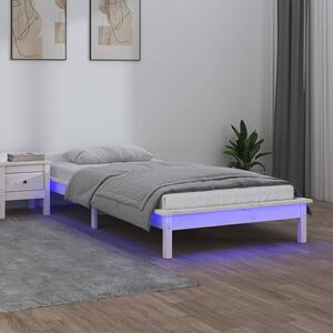 Cadru de pat cu LED, alb, 100x200 cm, lemn masiv