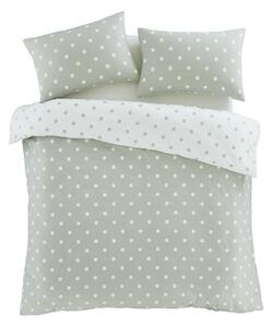 Lenjerie de pat albă-verde din flanelă pentru pat de o persoană 135x200 cm Polka Dot – Catherine Lansfield