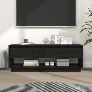 Comodă TV, negru, 110,5x34x40 cm, lemn masiv de pin