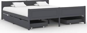 Cadru pat cu 4 sertare, gri închis, 180x200 cm, lemn masiv pin