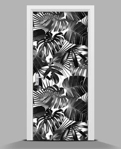 Tapet autocolant pentru uși frunze de palmier în alb-negru