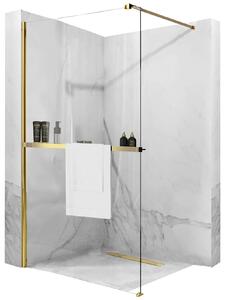 Rea Aero, cabină de duș 110 cm, sticlă transparentă de 8 mm, profil auriu strălucitor + poliță și cuier EVO, KPL-K8441