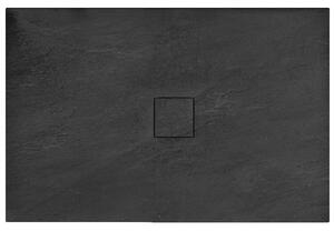Rea Black Stone, cadă de duș din piatră minerală 80 x 120 x 3,5 cm + sifon, negru, REA-K9602