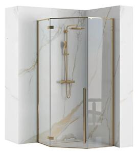 Rea Diamond Gold, cabină de duș pentagonală 90 x 90 cm, sticlă transparentă de 6 mm, auriu strălucitor, REA-K4904