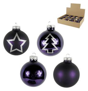 Set 12 bucati decoratiuni de Craciun PURPLE JOY din sticla 7,5 cm, violet
