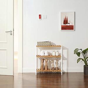 Pantofar 3 nivele din bambus, Songmics, Alb, 59x26x66 cm