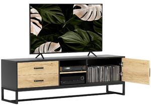 HOMCOM Mobilier pentru TV de 60" cu Dulăpior, 2 Sertare și Rafturi Deschise Reglabile, 140x35x45 cm, Lemn Natural | Aosom Romania