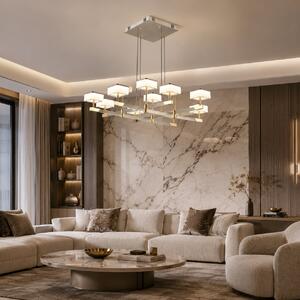 Lustra Milano LED cu 12 Brate pentru Living, Finisaj Aluminiu Periat - Gold Bussy Lighting 5876-8+4