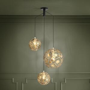 EGLO Lampă suspendată Skoura, culoare alamă, 70 x 68 cm, 3 becuri, oțel, reglabil, Auriu / Alamă, Camera de zi / sufragerie, Metal, Modern, glob