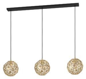 EGLO Lampă suspendată Skoura, culoare alamă, lungime 130 cm, 3 becuri din oțel, reglabil, Auriu / Alamă, Camera de zi / sufragerie, Metal, Modern, glob