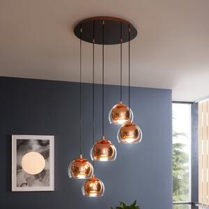 EGLO Lampa suspendată Rocamar 1, cupru, Ø 59 cm, 5 becuri, metal/sticlă, reglabil, Cupru, Camera de zi / sufragerie, Sticlă, Modern