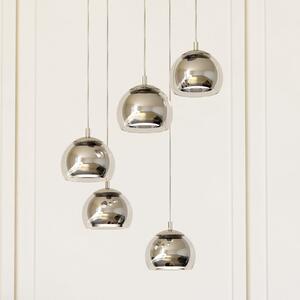 EGLO Lampă suspendată Rocamar 1, crom, Ø 59 cm, 5 becuri, metal/sticlă, reglabil, Metalic, Camera de zi / sufragerie, Sticlă, Modern