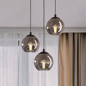 EGLO Lampă suspendată Ariscani, gri fumuriu, Ø 43 cm, 3 becuri, sticlă, E27, reglabil, Negru, Camera de zi / sufragerie, Sticlă, Modern, glob
