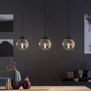 EGLO Lampă suspendată Ariscani, gri fumuriu, lungime 77 cm, 3 becuri din sticlă E27, reglabil, Negru, Camera de zi / sufragerie, Sticlă, Modern, glob