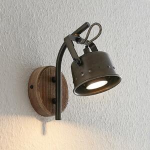 Lindby Spot Rubinjo, 22 cm, negru, lemn, metal, GU10, reglabil, Negru, Camera de zi / sufragerie, Metal, Vintage